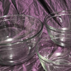 Vintage Clear Glass Nesting Mixing Bowl Set – Set of 3 Sturdy Kitchen Prep Bowls **Ships free**