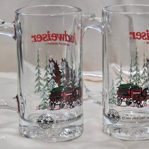 Juego de 2 jarras de cerveza vintage Anheuser-Busch Budweiser Clydesdales - 1989