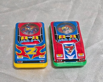 Vintage Tin Friction Toy Cars Pair Jimmy Toys Japan 1960s Racing Cars
