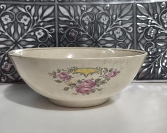 Vintage Universal Cambridge Rose Mixing Bowl – Creamware Farmhouse Kitchen Serving Dish