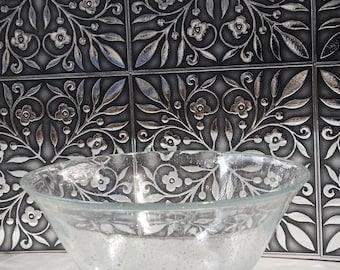 Vintage Hand Blown Bubble Glass Bowl, Large Clear Art Glass Centerpiece, Modern Studio Decor