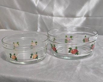 Vintage Fruit Glass Bowls - Apple & Peach Retro Kitchen Decor (Set of 2)