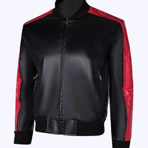 Men&#39;s Black & Red Leather Jacket-Casual Style Bomber  Jacket Men And Women