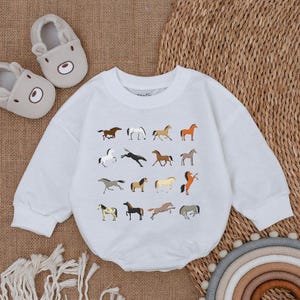Horse Farm Animal Baby Romper-Baby Bodysuit-Minimalist Farm Bodysuit-Country Baby Romper-Bubble Romper-Cute Country Outfit