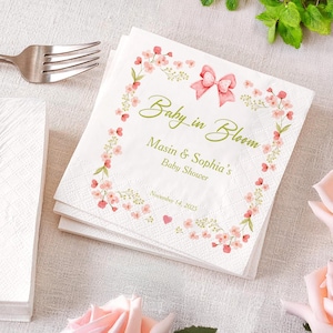 Custom Baby Shower Napkins, Floral Napkins Decor, Baby in Bloom Napkins, Personalized Baby Napkins, Floral Baby Shower, Baby Celebration