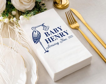 Custom Baby Arriving Now 2025 Napkins, Personalized Baby Shower Napkin, New Baby Announcement Napkin, Personalized Baby Gift Napkins