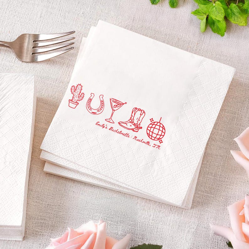 Nashville Bachelorette Party Napkins, Personalized Disco Cowgirl Bachelorette Napkin, Custom Western Themed Party Supplies, Gift Napkin bild 1