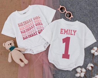 Personalized Birthday Girl Romper, First Birthday Outfit, Bubble Romper, Pink Theme Birthday Shirt, Girl Birthday outfit