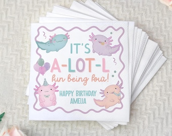Custom Axolotl Birthday Napkins, Ocean Theme Party Decor, Fun Fourteenth Birthday