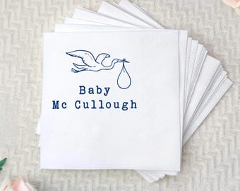 Personalized Baby Shower Napkin, Custom Baby Shower Favor, Newborn Announcement Napkin, Baby Name Keepsake, Infant Celebration Napkin