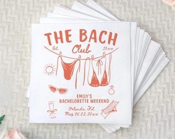 Personalized The Bach Club Napkins, Bachelorette Coastal Party Napkins, Custom Beach Bachelorette Decor, Bridal Shower Cocktail Napkins