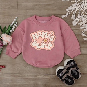 Mama&#39;s Bestie Baby Romper, Mommy Daughter Clothes, Retro Baby Girl Bodysuit, Little Girl Outfit, Newborn Girls, I Love Mom Gift