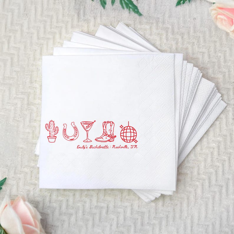 Nashville Bachelorette Party Napkins, Personalized Disco Cowgirl Bachelorette Napkin, Custom Western Themed Party Supplies, Gift Napkin bild 2
