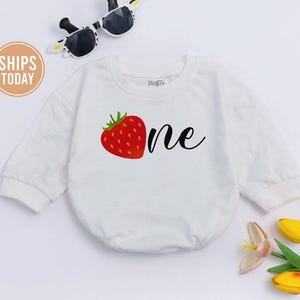 Strawberry Romper, Baby Outfit, Birthday Strawberry Romper, 1st Birthday Bodysuit, Birthday Gifts, Baby Girl Clothes, Toddler Girls Clothing
