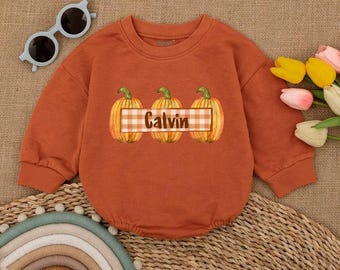 Custom Pumpkin Fall Romper, Thanksgiving Baby Bodysuit, Pumpkin Baby Clothes, Baby Thanksgiving Outfit, Fall Baby Gift, Bubble Romper