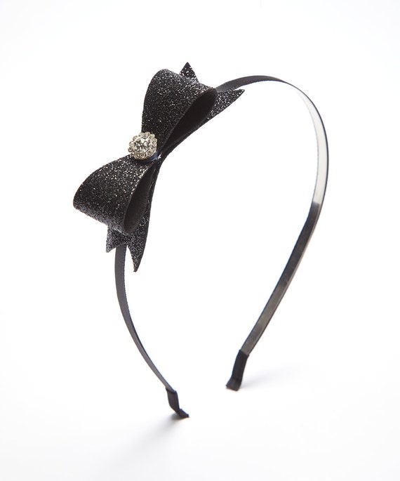 Glitter Black Bow Headband With Rhinestone - Etsy display picture 3