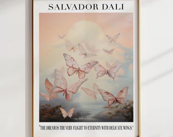 Salvador Dali Butterfly Wall Art: Surrealist Exhibition Poster, Dreamy Print, Soft Pink Decor