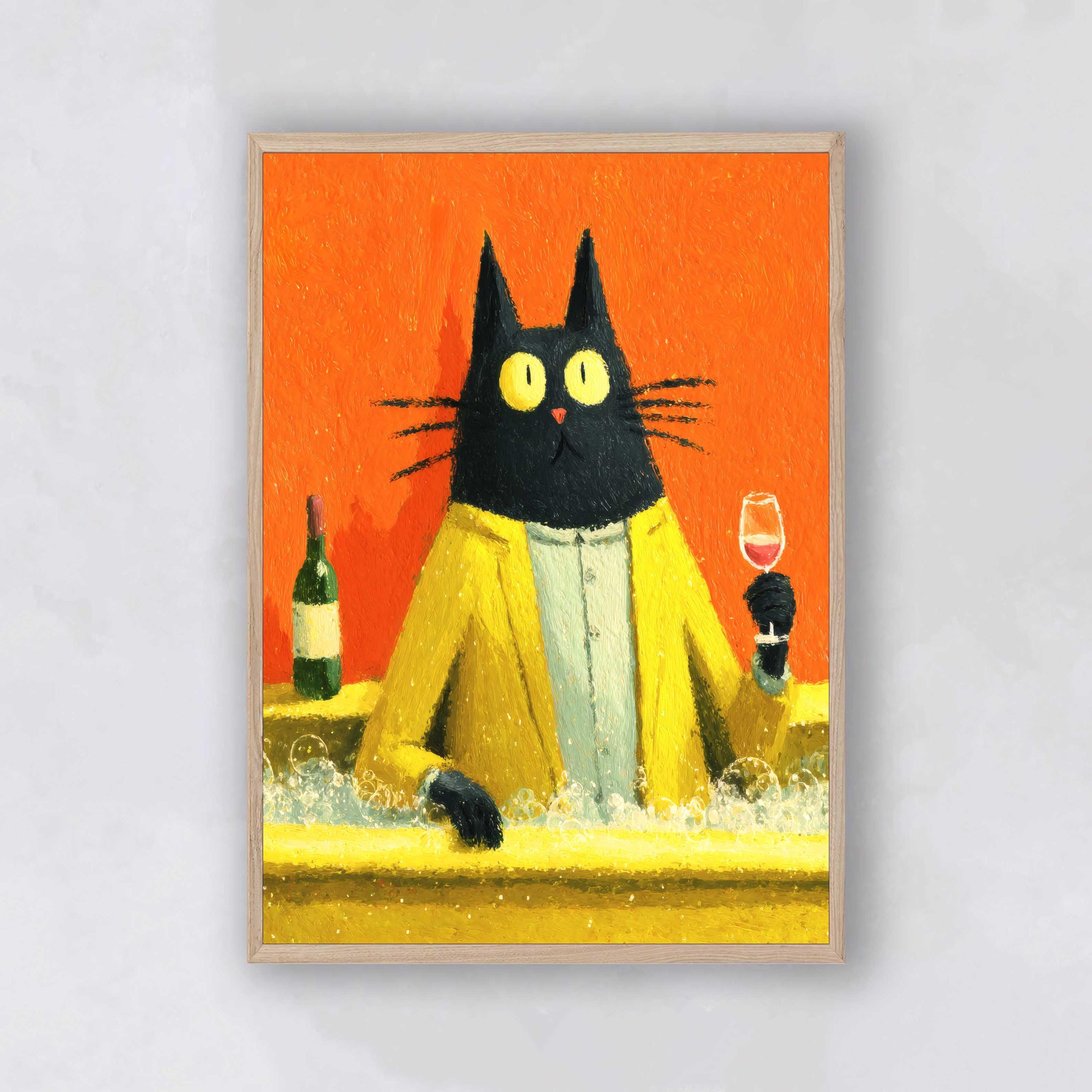 Funny Cat Wine Poster: Bar Cart Wall Art, Eclectic Dining Room Art ...