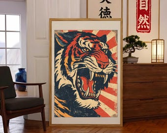 Impresión de tigre japonés: arte mural asiático, regalo para amantes de los tigres (descarga digital)
