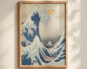 The Wave Rubber Duck Print: Hokusai Parody Poster, Japanese Wall Art (Digital Download)
