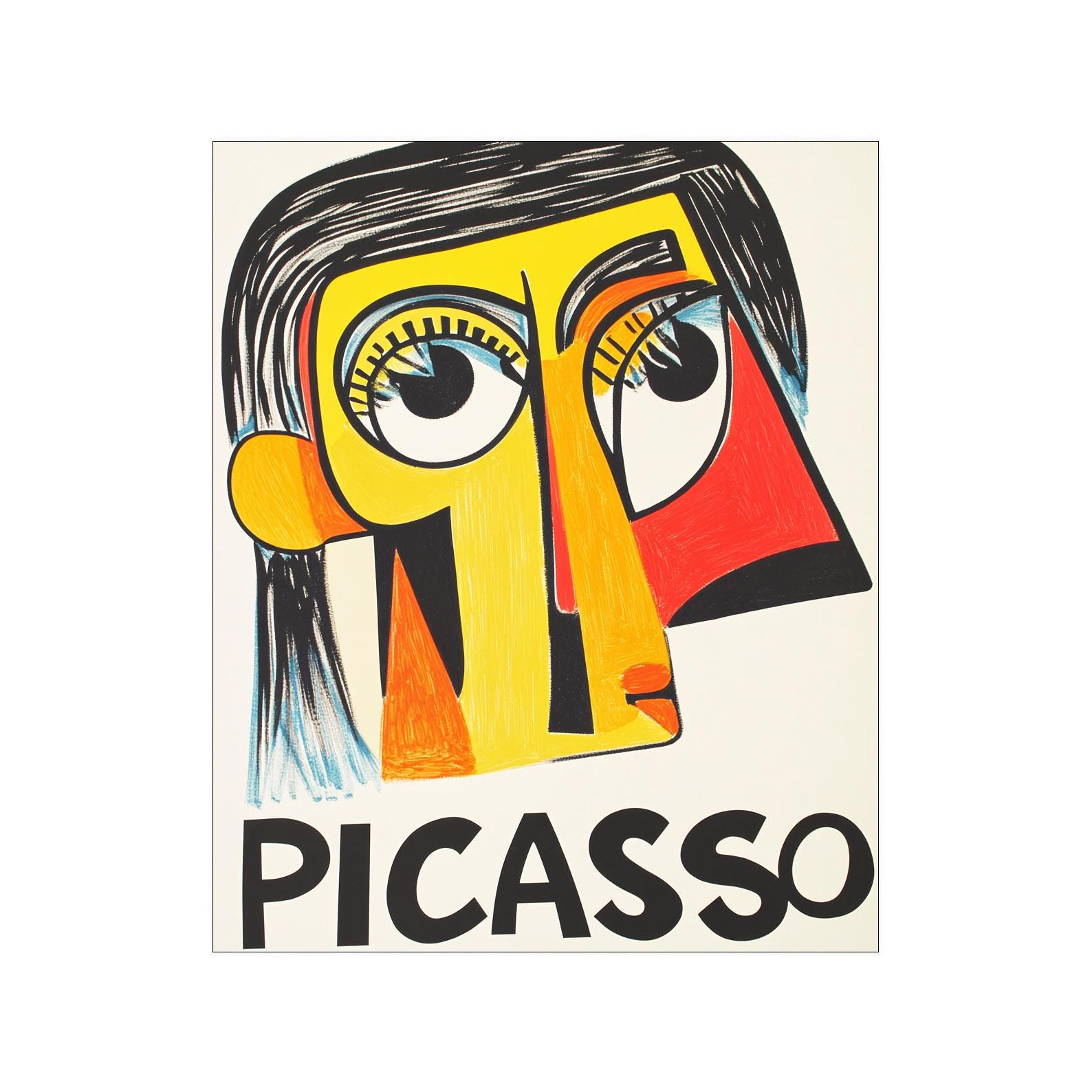 Picasso Stylized Portrait: Cubist Face Art, Mid Century Modern