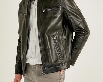HandmadeMen’s Black Leather Biker Jacket |  Motorcycle Jacket | Classic Slim Fit Moto Outerwear |