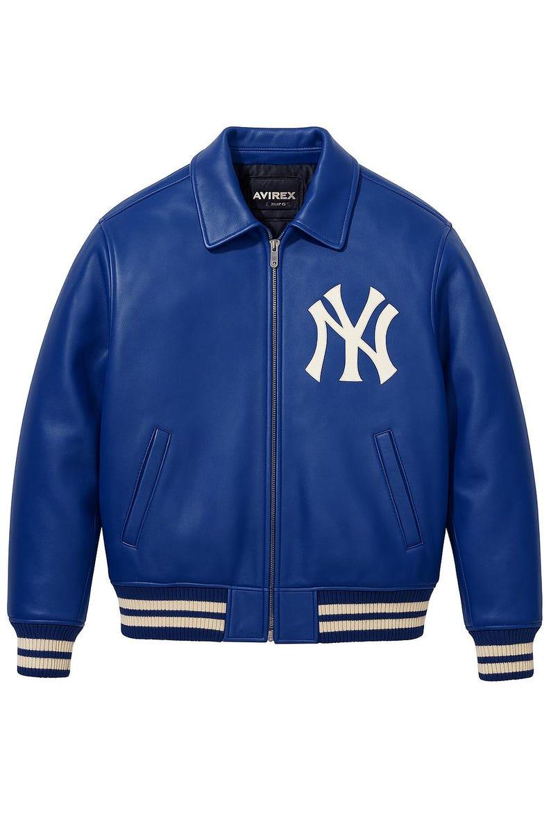 Blue Yankees Leather Varsity Jacket Retro NY Logo - Buy It Know 