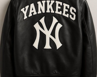 Black Leather Yankees Jacket: NY Logo Varsity Style - Gift for You