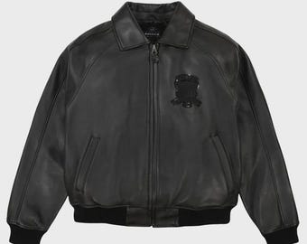 Handgefertigte Avirex Classic Schwarze Bomberjacke aus Rindsleder - Herren Streetwear