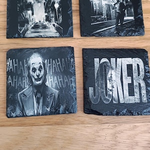 Square slate coffee/tea/drinks coasters, Batmans &quot;The Joker&quot;