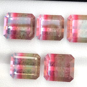 5 pcs Tricolor Watermelon Tourmaline – Emerald Cut Loose Natural Gemstones – Pink Green Multicolor – Jewelry Making Crystals”