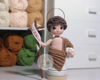 Gehaakte pop Johannes de Doper – Handgemaakte katholieke amigurumi, standbeeld religieuze heilige, christelijk cadeau, woondecoratie Faith