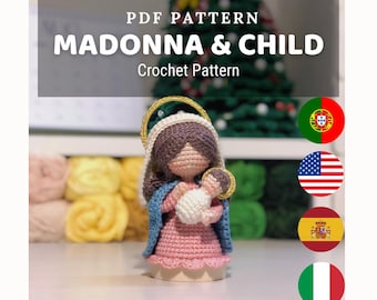 Haakpatroon Madonna met kind – Maagd Maria met baby Jezus, amigurumi-pdf (Engels/Spaans/Italiaans/Portugees)