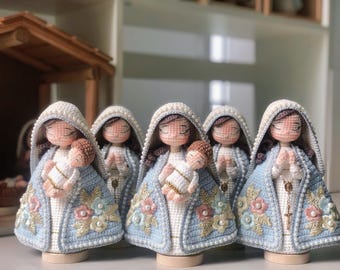 Gehaakte pop Maagd Maria met baby Jezus – Handgemaakte katholieke amigurumi, religieus cadeau, christelijk interieur