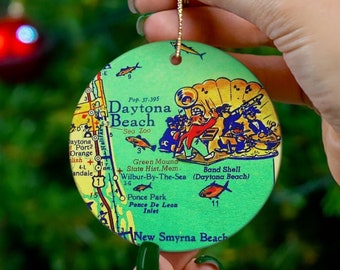 Daytona Beach Vintage Map Christmas Ornament, Ornament, Gift, Christmas, Map, Vacation, Trip, Airbnb Décor, VBRO Gift
