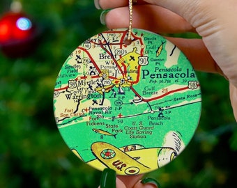 Pensacola Beach Vintage Map Christmas Ornament, Ornament, Gift, Christmas, Map, Vacation, Trip, Airbnb Décor, VBRO Gift