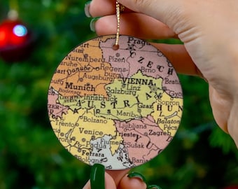 Austria Map Christmas Ornament, Gift, Christmas, Couple Gift, Map, Vacation, Trip, Honeymoon, Travel Gift