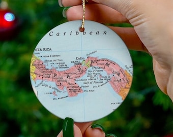 PANAMA Christmas Ornament, Gift, Christmas, Couple Gift, Map, Vacation, Trip, Honeymoon, Travel Gift