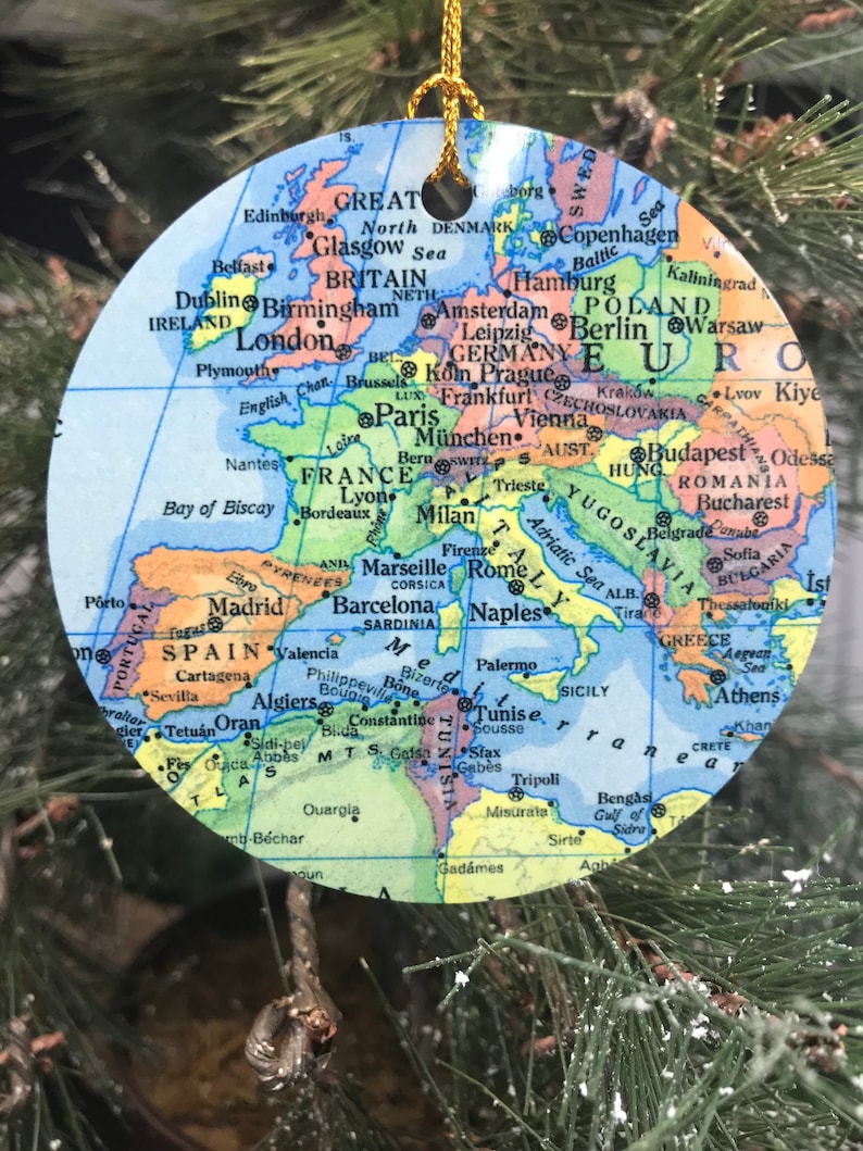Europe Map Christmas Ornament, Gift, Christmas, Couple Gift, Map, Vacation, Trip, Honeymoon, Travel Gift image 1