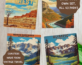 National Park ceramic coasters, Vintage travel posters, Gifts travel lovers. Gift for Dad, Gift for Him, Daughter Gift, housewarming gift