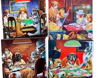 Dogs playing poker coasters, Art Coaster, Mens Gift, Dad Gift, Mens gift, Artist Gift for Men, Best Man Gift, Brother Gift, Man Cave Gift