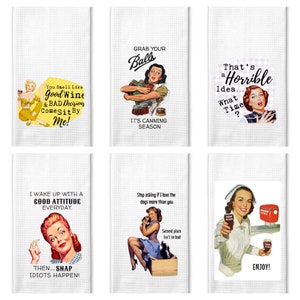 Retro Housewife Kitchen Towel, Funny Chef Gift, Snarky Retro Towel, Funny Kitchen Decor, Friendship Gift, BFF Birthday Gift, Office Gift