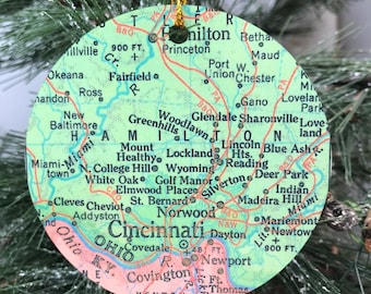 Cincinnati Ohio Ornament, Cincinnati Ornament, Cincinnati Gift, Cincinnati Christmas, Cincinnati Map, Vacation, Cincinnati Airbnb Décor