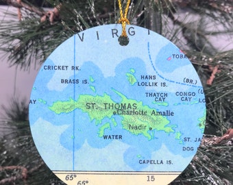 St. Thomas Map Christmas Ornament, Gift, Christmas, Couple Gift, Map, Vacation, Trip, Honeymoon, Travel Gift
