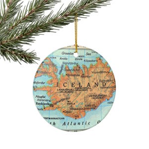 ICELAND Christmas Ornament, Gift, Christmas, Couple Gift, Map, Vacation, Trip, Honeymoon, Travel Gift image 1