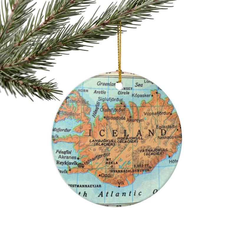 ICELAND Christmas Ornament, Gift, Christmas, Couple Gift, Map, Vacation, Trip, Honeymoon, Travel Gift image 1