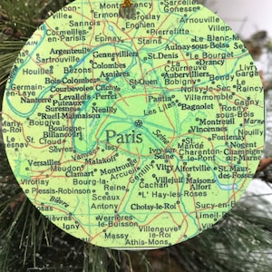 Paris France Christmas Ornament, Ornament, Gift, Christmas, Map, Vacation, Trip, Airbnb Décor, VBRO Gift