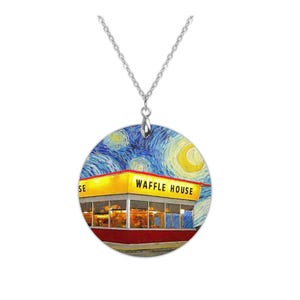 Kolczyki Waffle House Starry Night, grafika VanGogha, prezent urodzinowy dla kelnerki w restauracji, miłośniczki gofrów zdjęcie 2