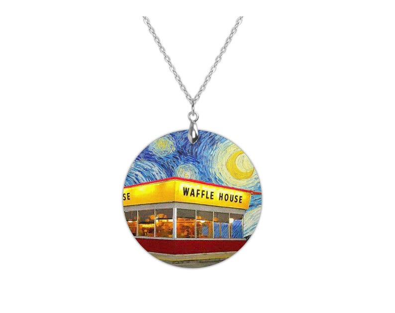 Kolczyki Waffle House Starry Night, grafika VanGogha, prezent urodzinowy dla kelnerki w restauracji, miłośniczki gofrów zdjęcie 2