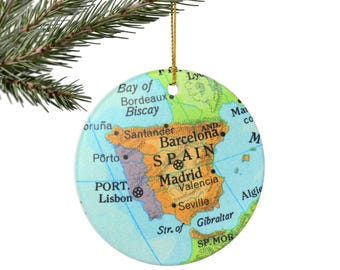Spain Map Christmas Ornament, Gift, Christmas, Couple Gift, Map, Vacation, Trip, Honeymoon, Travel Gift